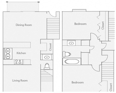 Floor plan for 2 beds, 1.5 baths, 1119 sqft